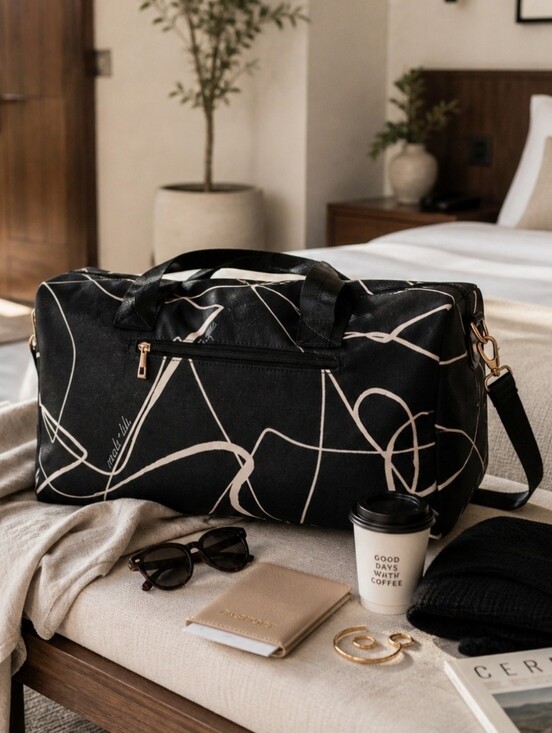 Mali + Lili Handbags - Mali + Lili Abstract Print Weekender Duffel Bag Black Cream Travel Carry On NWOT